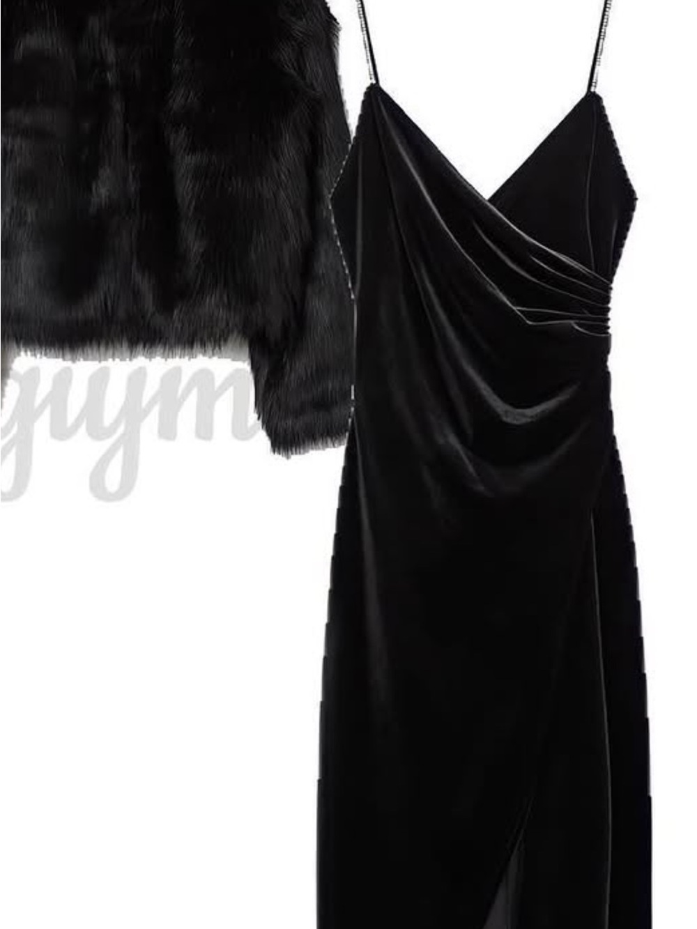 Zara Black Velvet Strap Dress with Rhinestone Straps